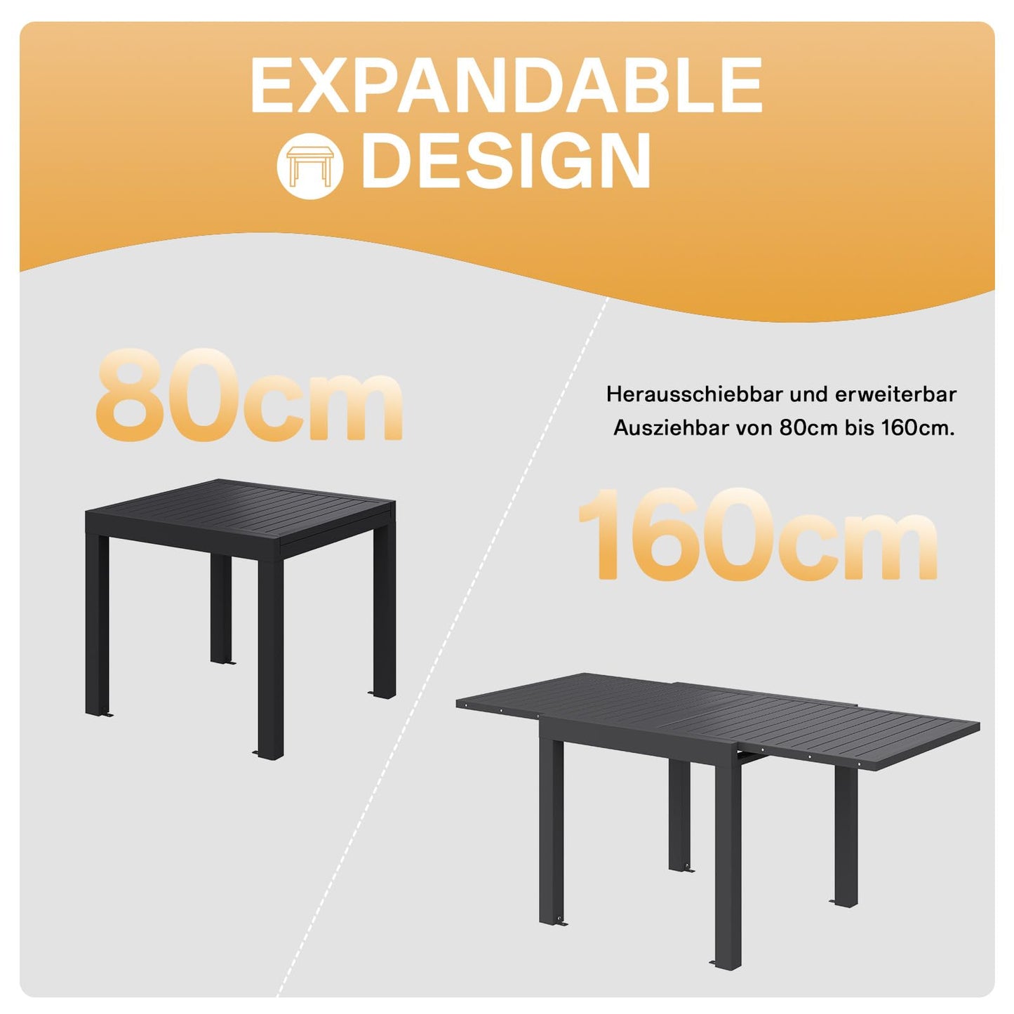 Devoko Garden Furniture Set for 8 People, 8 + 1 Aluminium Table and Chairs Set, Balcony Furniture, 8 Stackable Garden Chairs and 1 130/260 cm Stretchy Garden Table, Patio Furniture Sets Outdoor