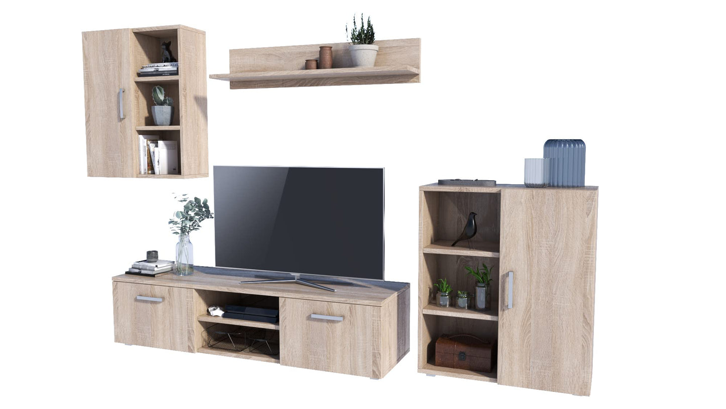 MATKAM Dedal Living Room Wall Unit Modern Living Room Cabinet with TV Table Complete Furniture (White)