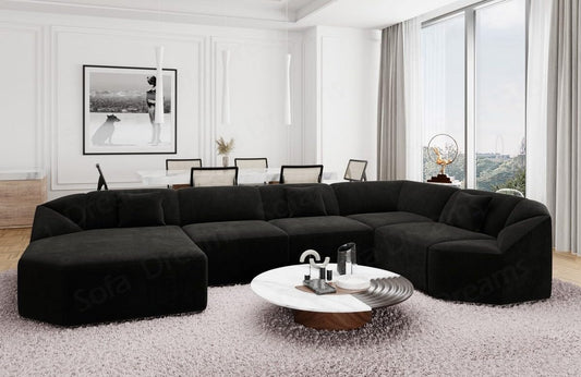 Wohnlandschaft Cabrera U-Shape Fabric Sofa in Velvet Designer Sofa Sun Velvet (Green, Ottoman Left)