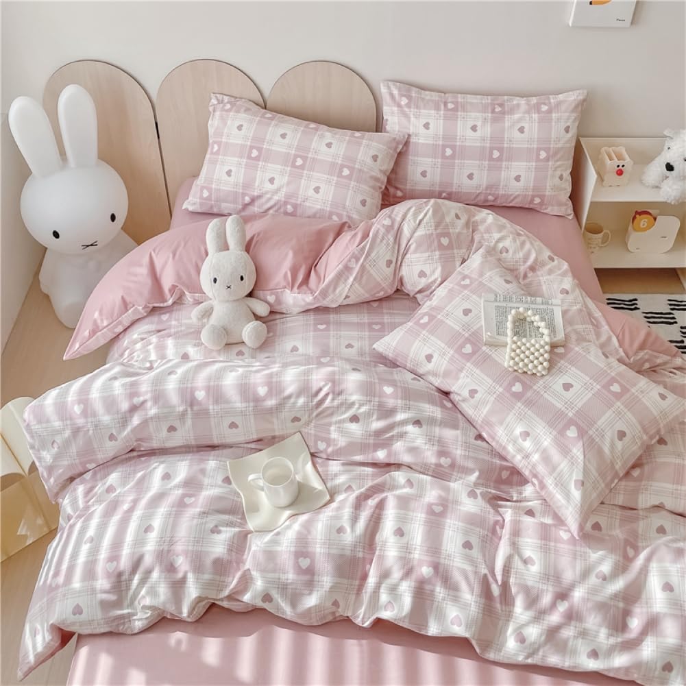 Nayoroom Bed Linen 135 x 200 cm Pink Black Hearts Heart Pattern Reversible Bed Linen Set Microfibre 2-Piece Modern Aesthetic Hearts Duvet Cover and 1 Pillowcase 80 x 80 cm with Zip