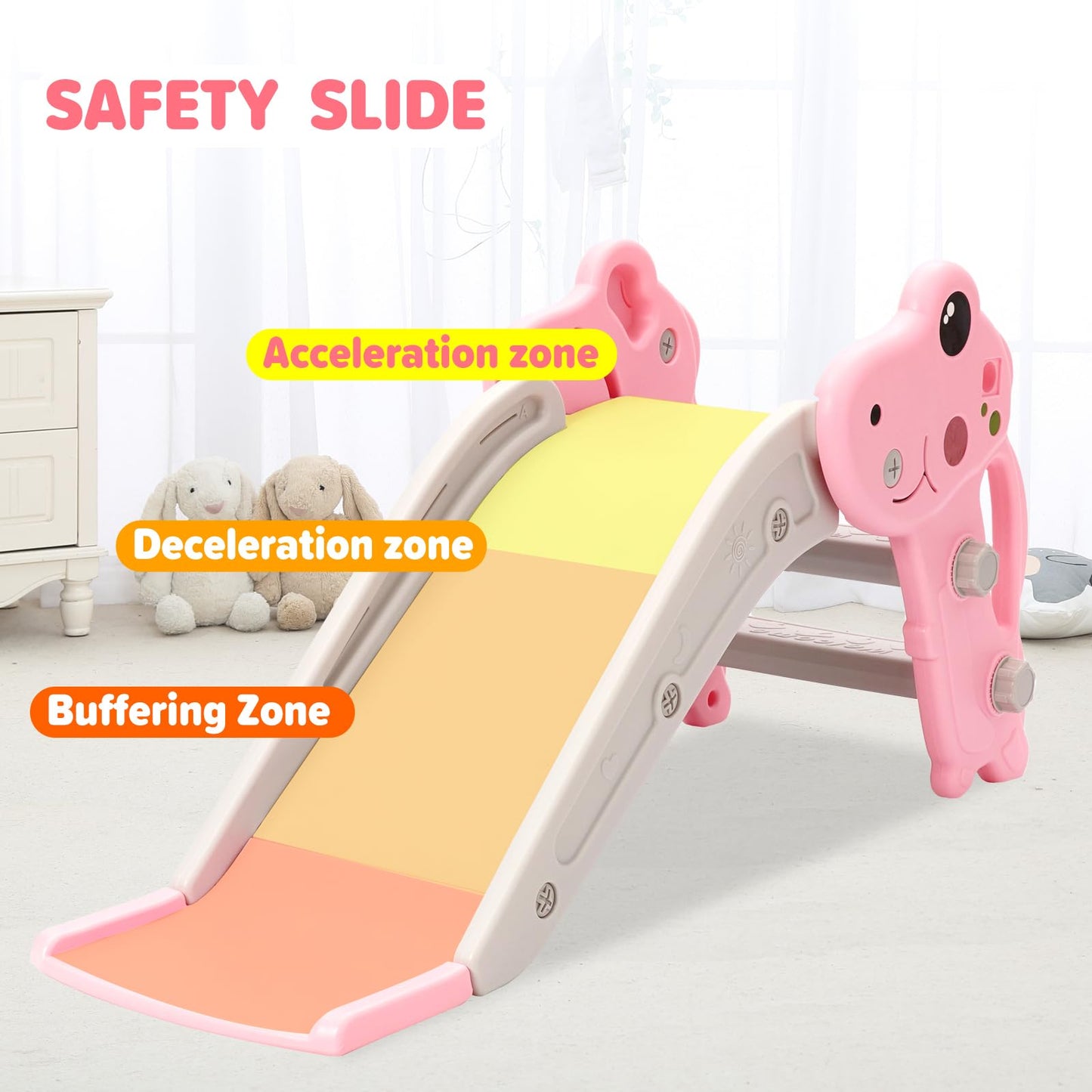 YULEYU Kleinkind Rutsche für Indoor & Outdoor Spielen mit Basketball-Ring, Anti-Rutschschritte, 100cm Baby Kletter, Pink