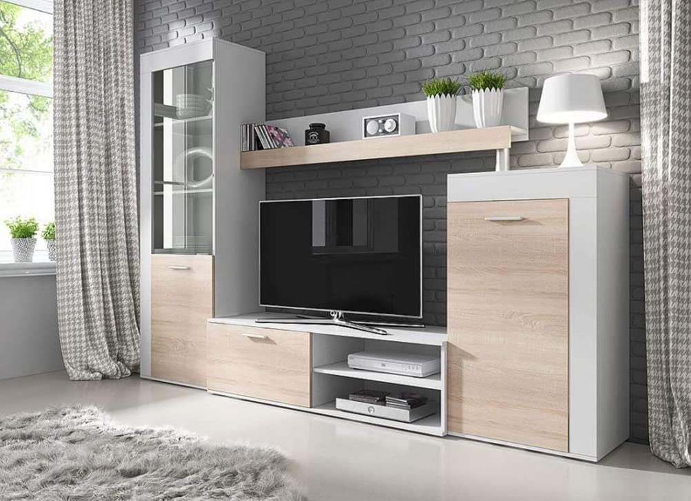 MEBLE KRYSPOL Solido Living Room Wall Unit - Living Room Furniture - Modern Living Room Wall Unit - Sideboard Living Room Cabinet Wall - Living Room Furniture Modern - Shelf White - TV Cabinet -