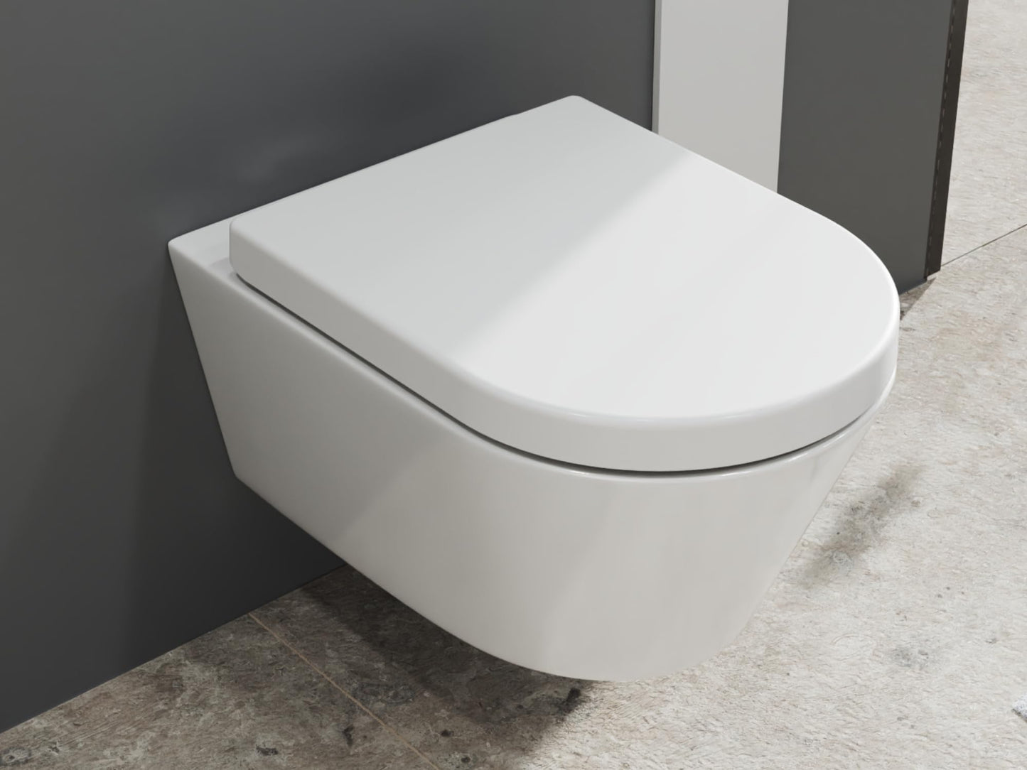 SSWW | Spülrandlose Toilette mit Softclose Toilettendeckel, Hänge-WC aus Keramik, Wand-WC, Tiefspüler | 54 cm lang