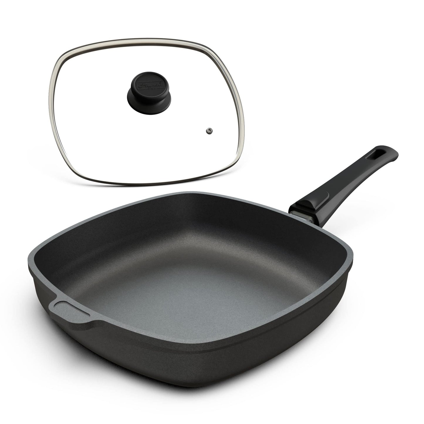 Hoffmann Aluguss Bratpfanne 28 cm Induktion Hoher Rand 7 cm Innenhöhe I Pfanne Induktionsherd I Schmorpfanne 28cm I Abnehmbarer Griff Hochrandpfanne