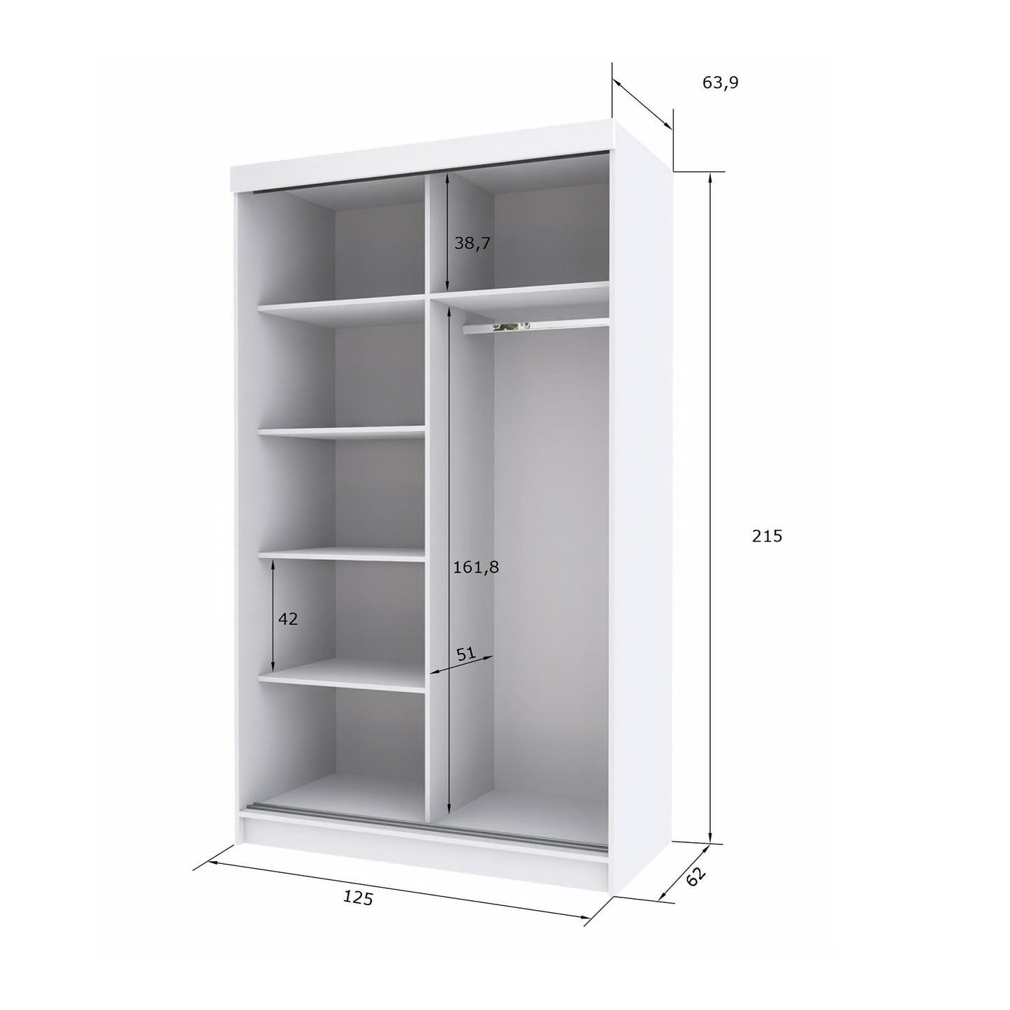 Marlux-Meble Two-Door Wardrobe 230 cm Wide with Floating and Sliding Doors Corner Wardrobe Bedroom Cabinet Hallway Cabinet System Cabinet High Gloss Cabinet