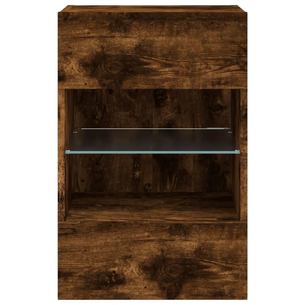 Homgoday TV Wall Cabinets with LED Lights, Pack of 2, Cabinet Wall TV Cabinet with Lots of Storage Space, Wall Mounted TV Furniture for Living Room, Bedroom, Grey, Sonoma