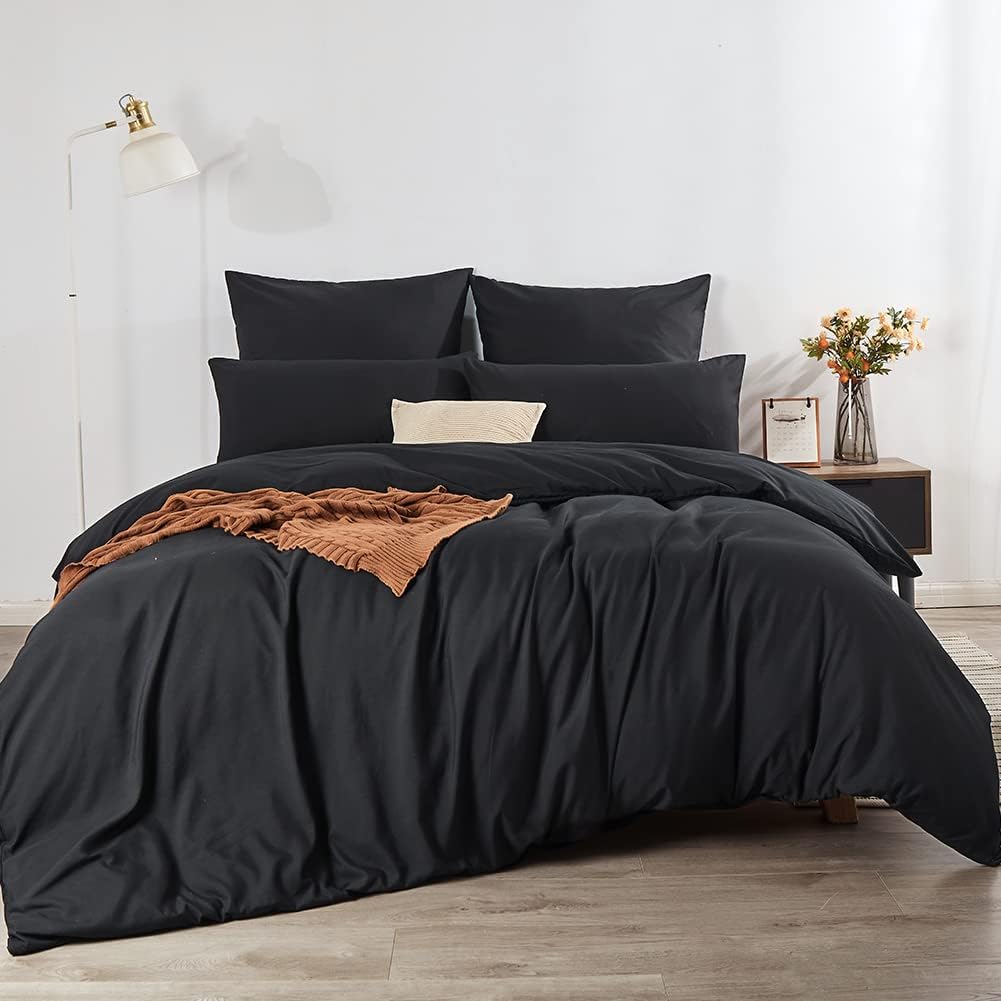 Soifox Bed Linen Set, Grey Anthracite, Microfibre, Non-Iron and Wrinkle-Free Duvet Cover 200 x 200 cm with Set of 2 Pillowcases 80 x 80 cm, Bed Linen with Zip