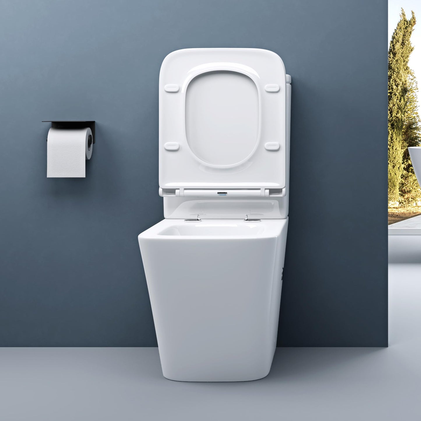 doporro Stand-WC mit Spülkasten komplett S112T schwarz matt inkl. Softclose Absenkautomatik 36x63x82cm Stand-Toilette schwarz matt spülrandlos