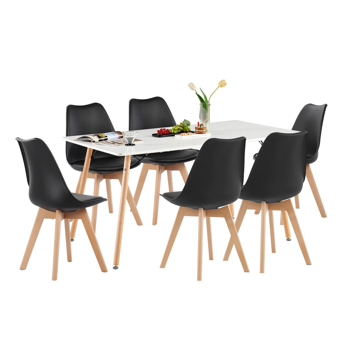 H.J WeDoo Esszimmergruppe mit 4 Essstühlen, Rechteckig Esstisch und Stühle für Esszimmer, Küche, Wohnzimmer, Weißer Esstisch und Graue Stühle