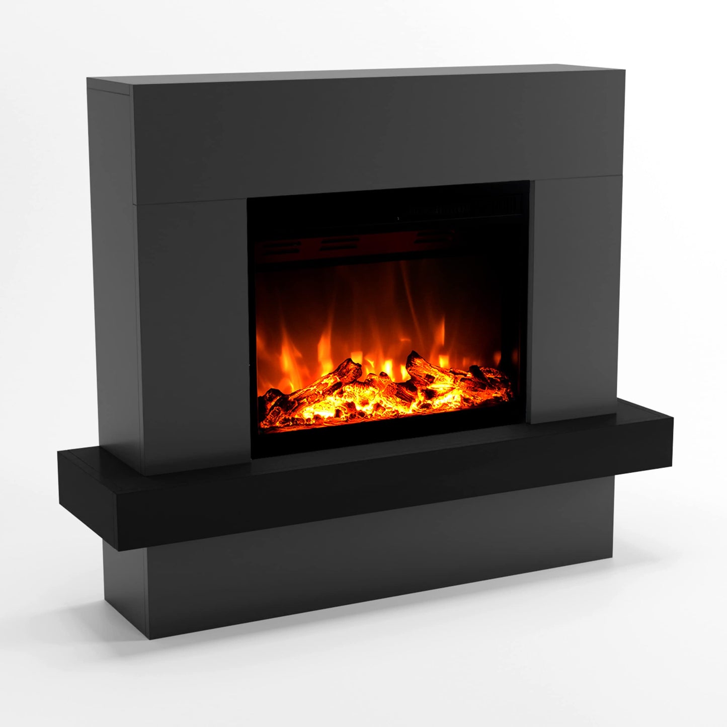 GLOW FIRE Electric Fireplace with Heater and Fireplace (Pandora Standing Fireplace) - Electric Fireplace with LED Fire in 3 Colours, Fan Heater, Wooden Decoration & Remote Control, 114 x 97 x 32 cm,