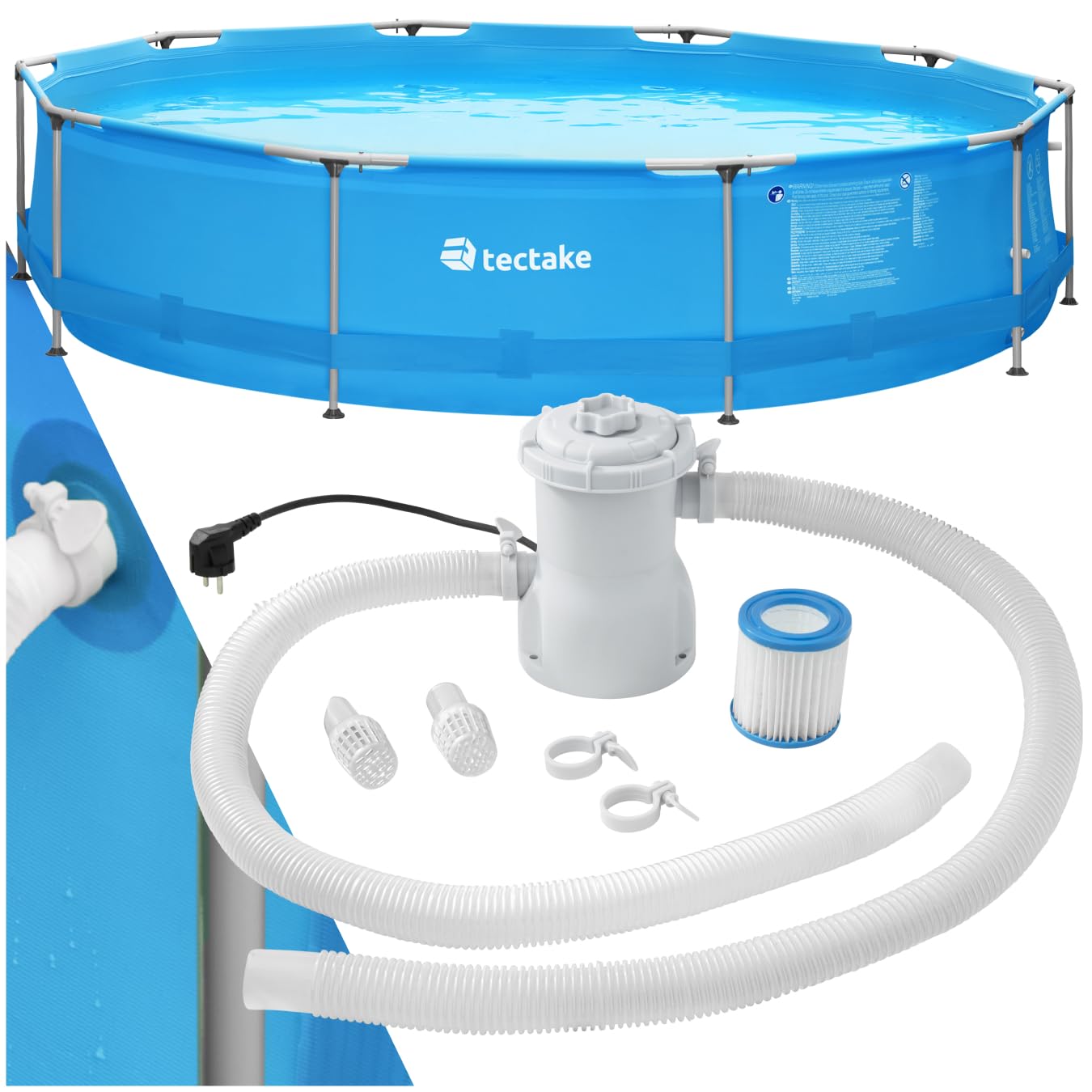 tectake® Swimming Pool, Large Swimming Pool, Rectangular, Frame Pool, Pool for Garden, Steel Frame Pool, Complete Set, Outdoor Garden Pool, Above Ground Pool, 300 x 207 x 70 cm, Grey