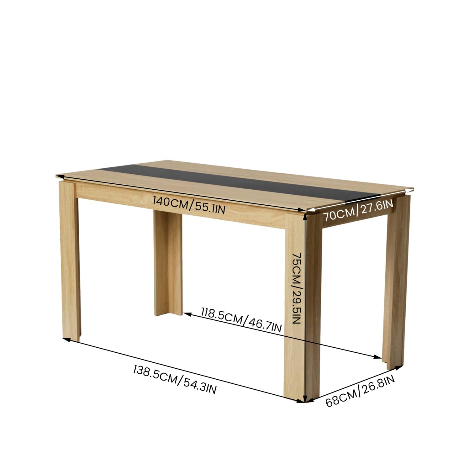 FURNITABLE Esstisch mit 4 Stühlen Esszimmergruppe, 4er Set Esszimmerstühle und Rechteckig Holztisch Essgruppe für Wohnzimmer Küche Büro (110 * 70cm Tisch+4 Schwarz Stühle)