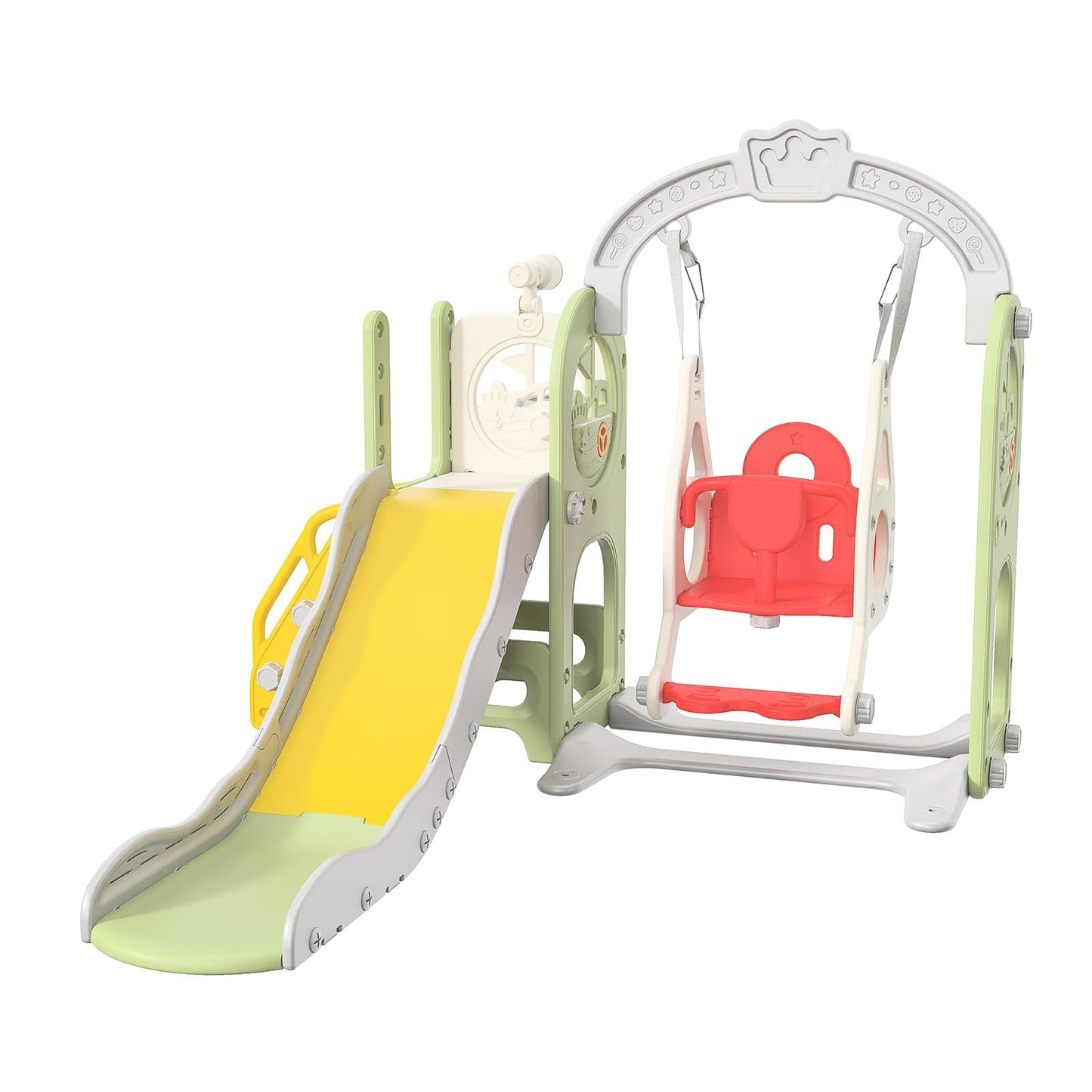 DADEA 6 in 1 Kinderrutsche mit Korb, Rutsche und Schaukel für Kinder im Freien Grün, 150 × 150 × 115 cm, Babyschaukel und Rutsche für Kinder zu Hause Schaukel Kinderrutsche, Grün