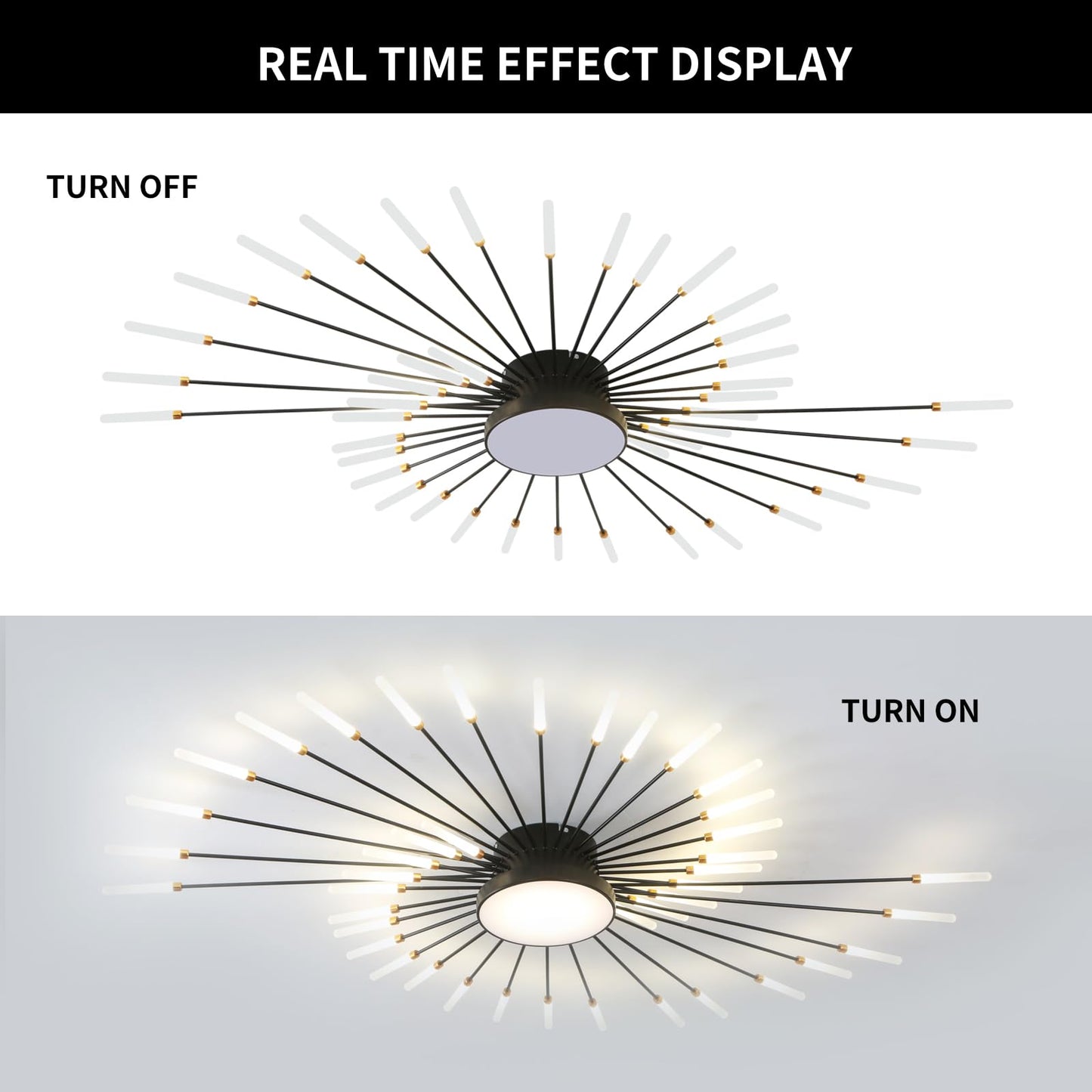 minifair Moderne LED-Deckenleuchte, 12 + 1 Köpfe, halbbündige Deckenleuchte, goldene Kronleuchter, Deckenbeleuchtung für Schlafzimmer, Wohnzimmer, Küche, Esszimmer, Restaurant