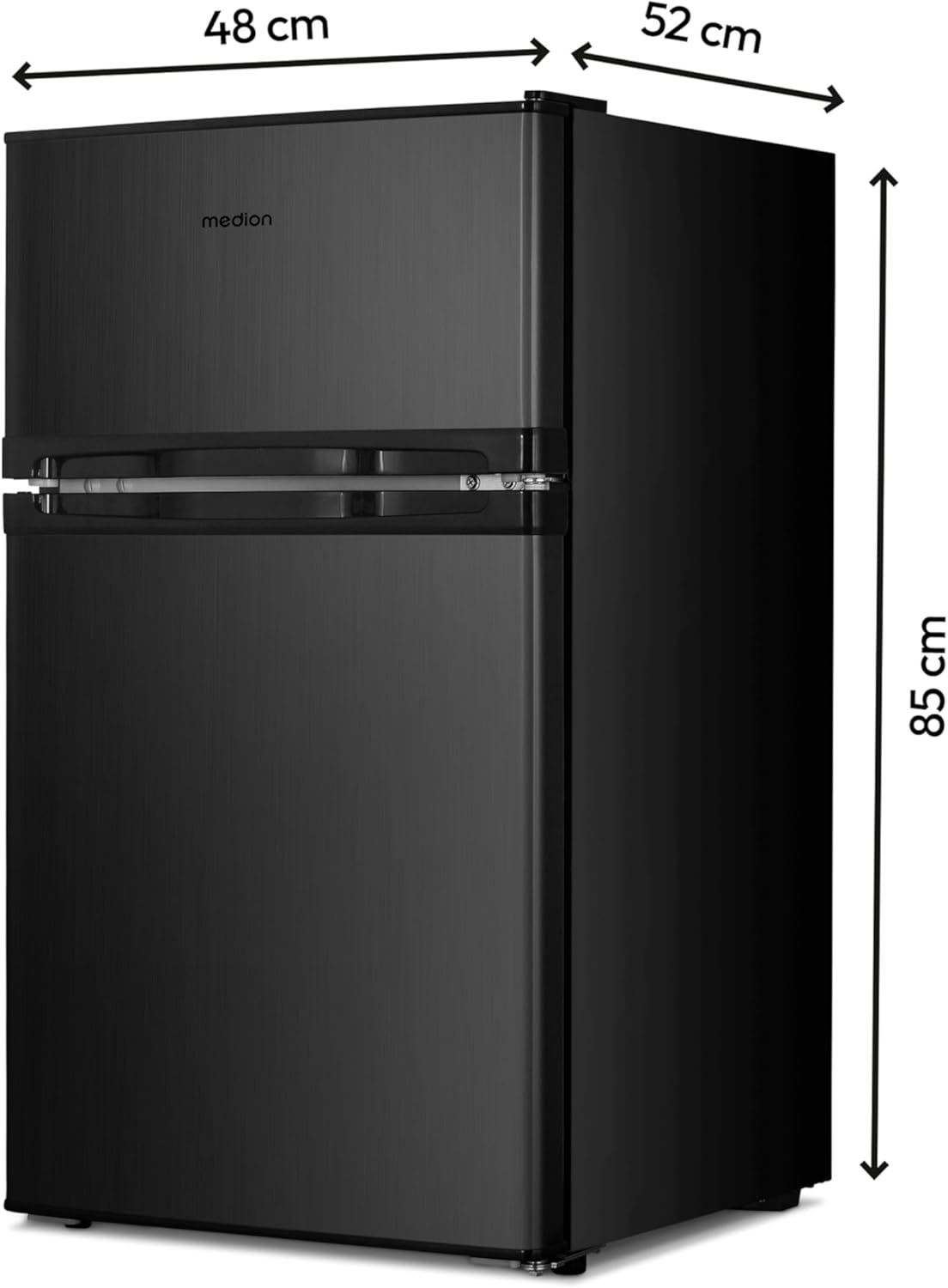 MEDION MD 37689 Mini Fridge-Freezer Combination (85 Litres, 61 L Fridge Compartment, 24 L Freezer, Freestanding, 40 dB, Transparent Vegetable Drawer, Interchangeable Door Hinge, Grey