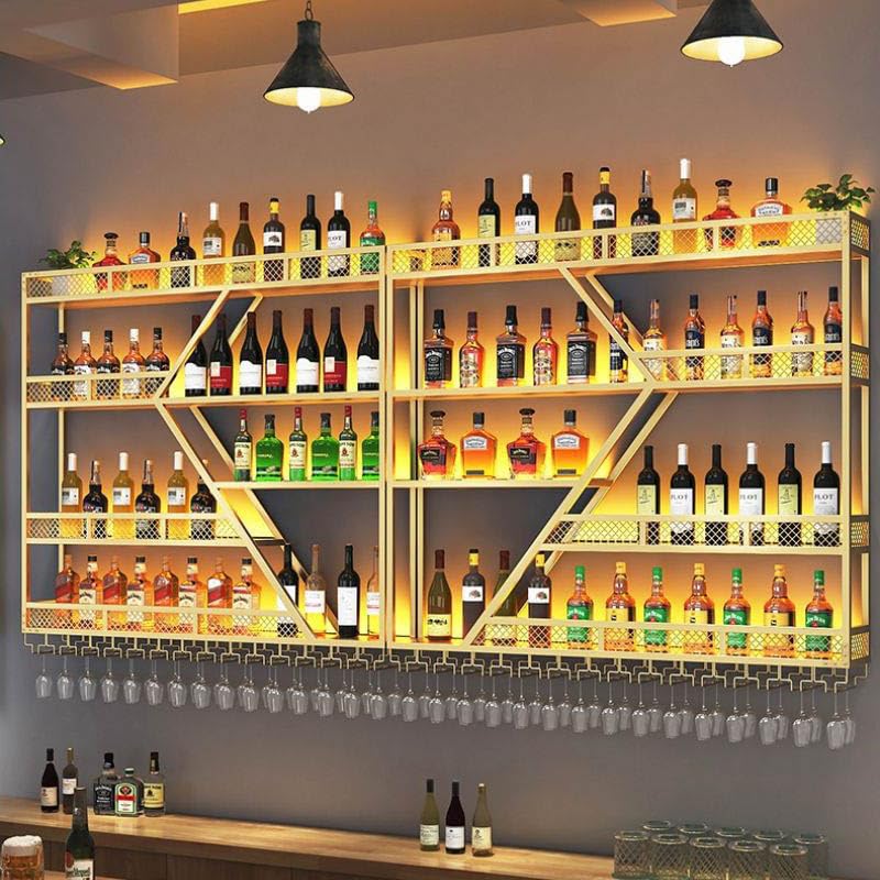 Weinregal aus Metall, großer Weinflaschenhalter aus Wandmontage mit 3 Ebenen, modernes, schwebendes Barregal in Rautenform,für die Dekoration von Restaurants und Bars zu Hause (schwarz, 200cm)