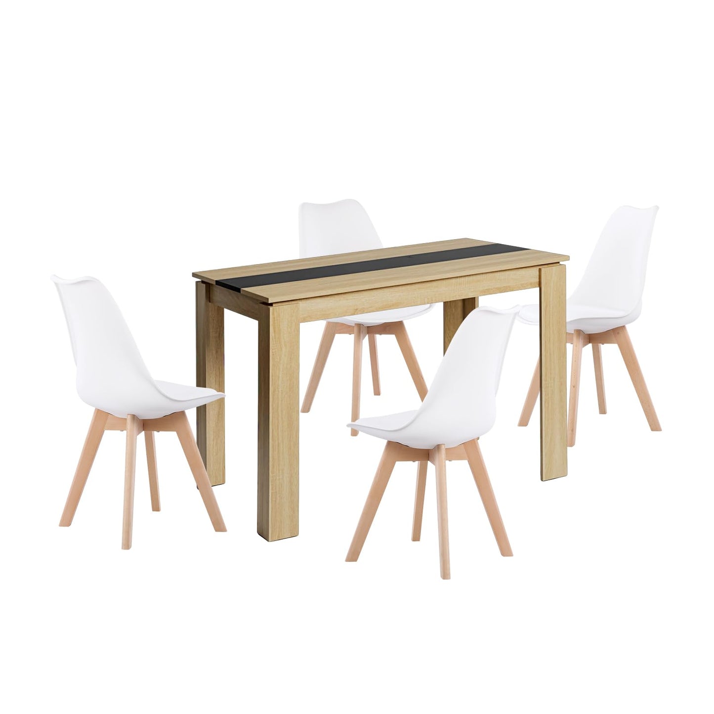 FURNITABLE Dining Table with 6 Chairs, Dining Room Group, Set of 6 Dining Room Chairs and 140 cm Rectangular Wooden Table Dining Set for Living Room, Kitchen, Office (Oak-Black Table + 6 Black Chairs)