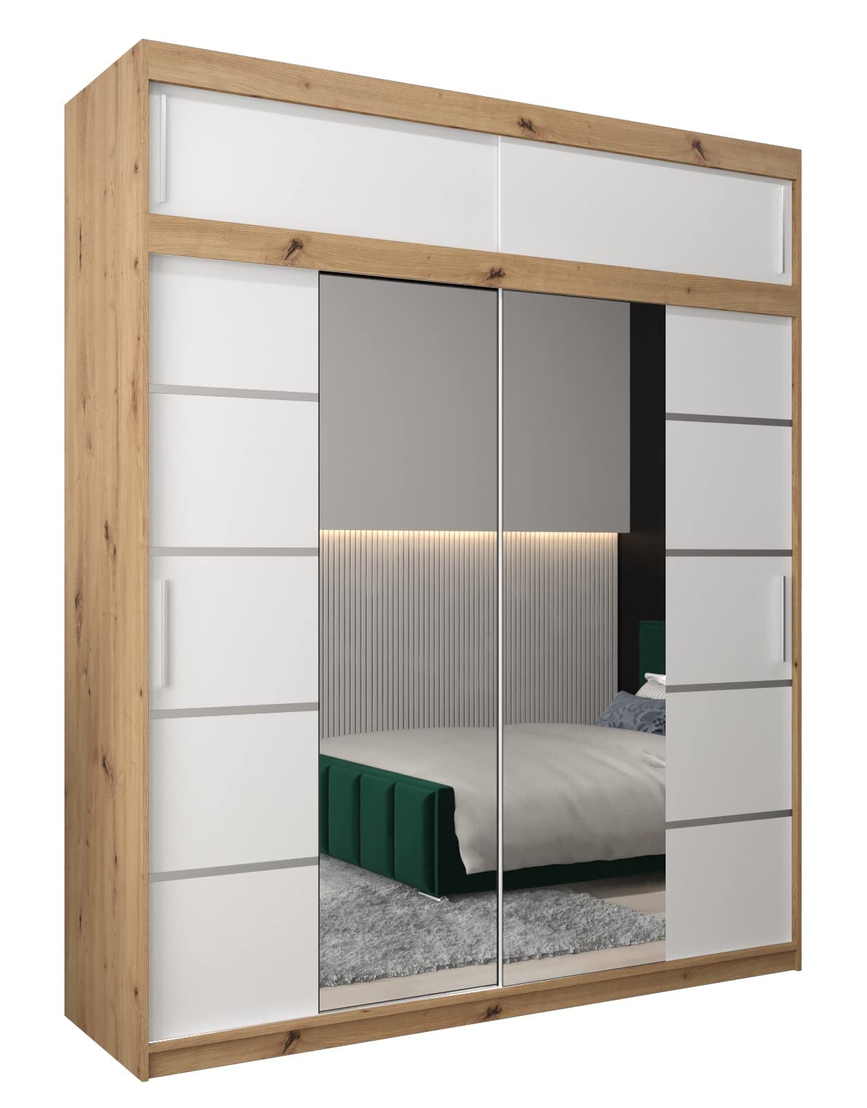 MEBLE KRYSPOL Verona 4 250 Bedroom Wardrobe Sliding Doors Cabinet with Mirror Wardrobe with Mirror Sliding Door Wardrobe Sliding Doors - 250 x 240 x 62 cm - Sonoma with Extension