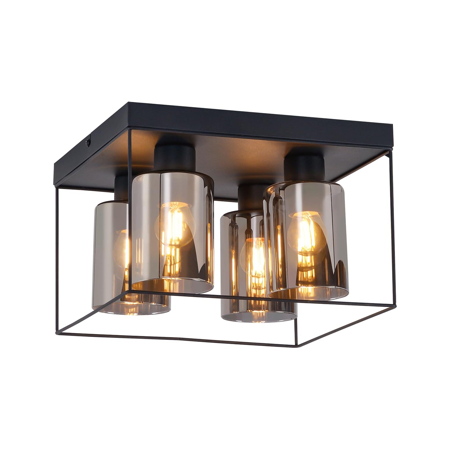 CBJKTX Ceiling Light Living Room Ceiling Light Glass - 4 Bulbs E27 Vintage Black Dining Room Lamp Industrial Style Metal Ceiling Retro Living Room Lamp for Bedroom Dining Room Kitchen (Light Bulb Not