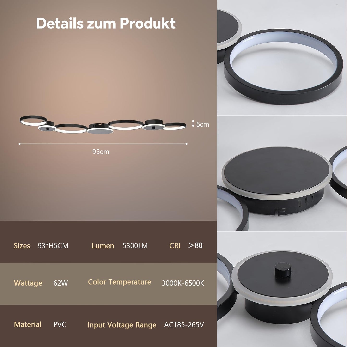 BAYHT Deckenleuchte LED Wohnzimmerlampe Weiße Runde LED Deckenlamp Dimmbar 62W 5300LM mit Fernbedienung 3000K-6500K Geeignet für Wohnzimmer, Deckenleuchte Schlafzimmer
