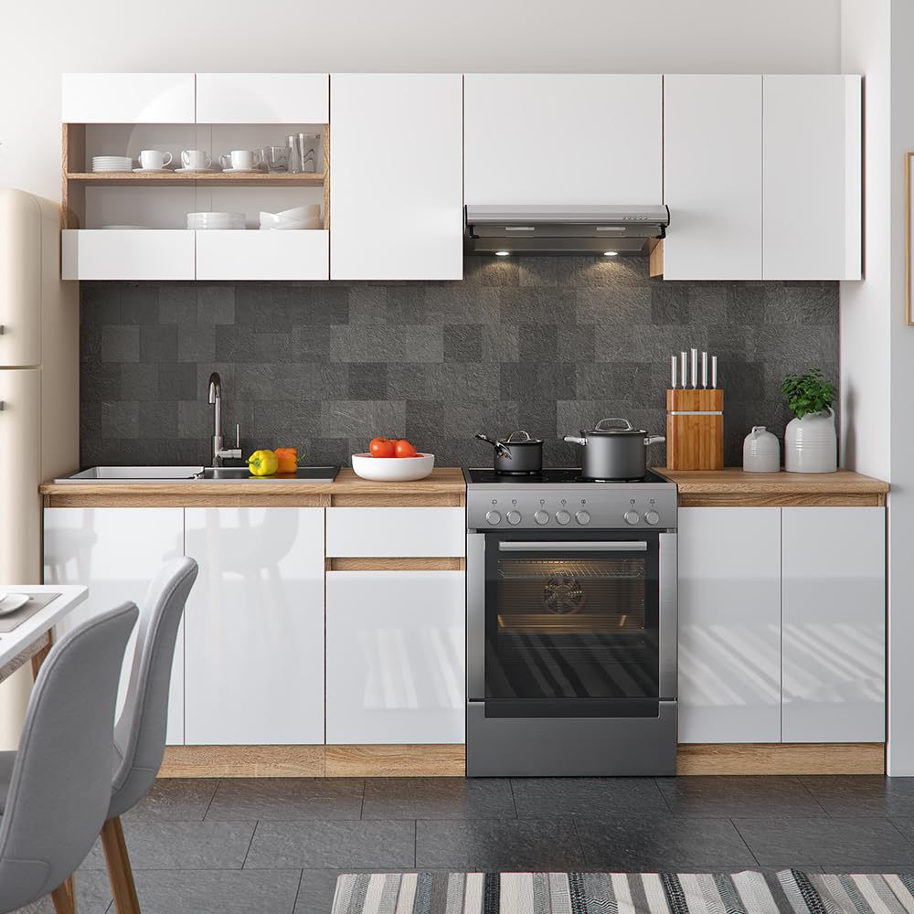 Vicco Kitchen Raul 240 cm Kitchen Unit Kitchen Block Built-in Kitchen – Freely Combinable Units
