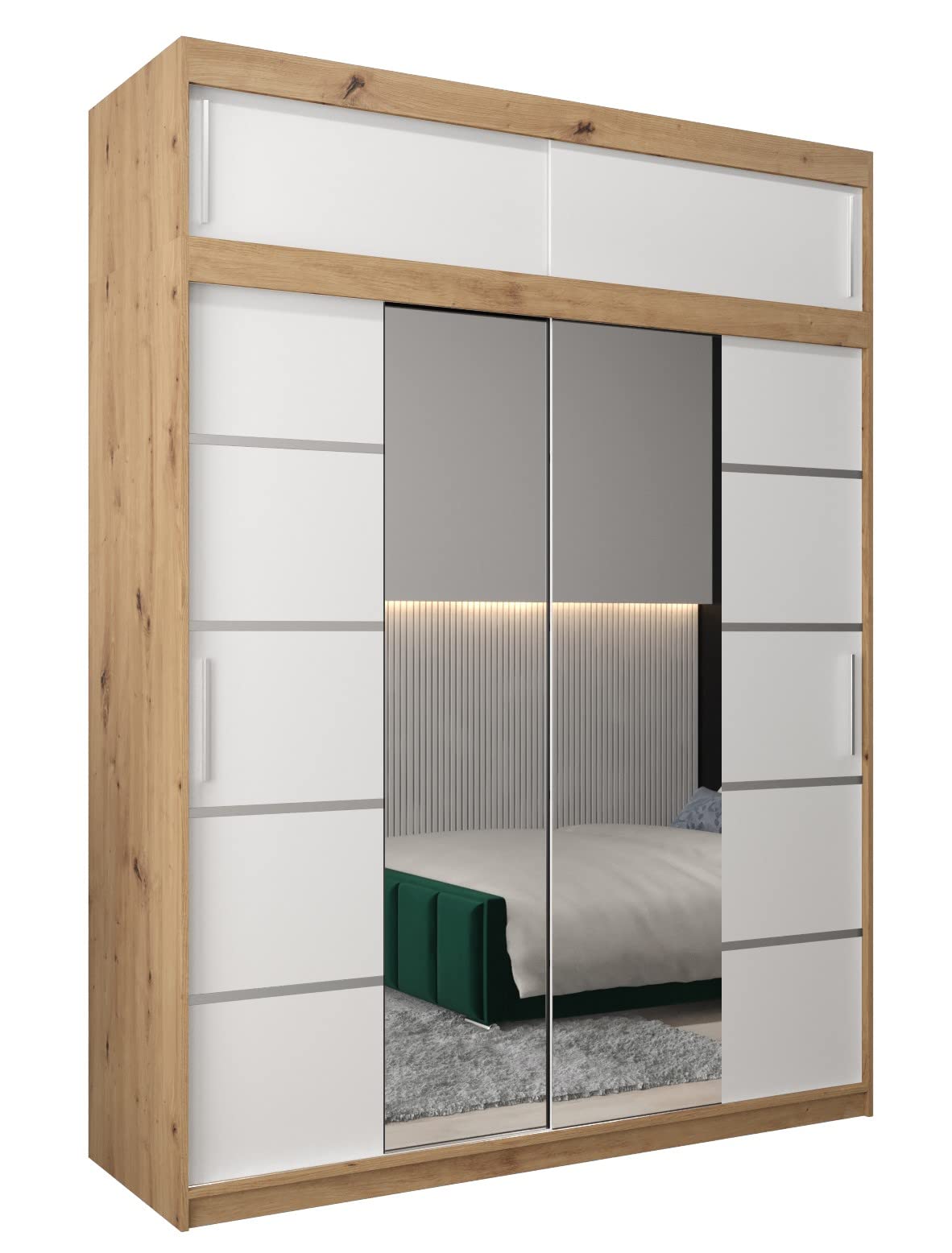 MEBLE KRYSPOL Verona 4 250 Bedroom Wardrobe Sliding Doors Cabinet with Mirror Wardrobe with Mirror Sliding Door Wardrobe Sliding Doors - 250 x 240 x 62 cm - Sonoma with Extension