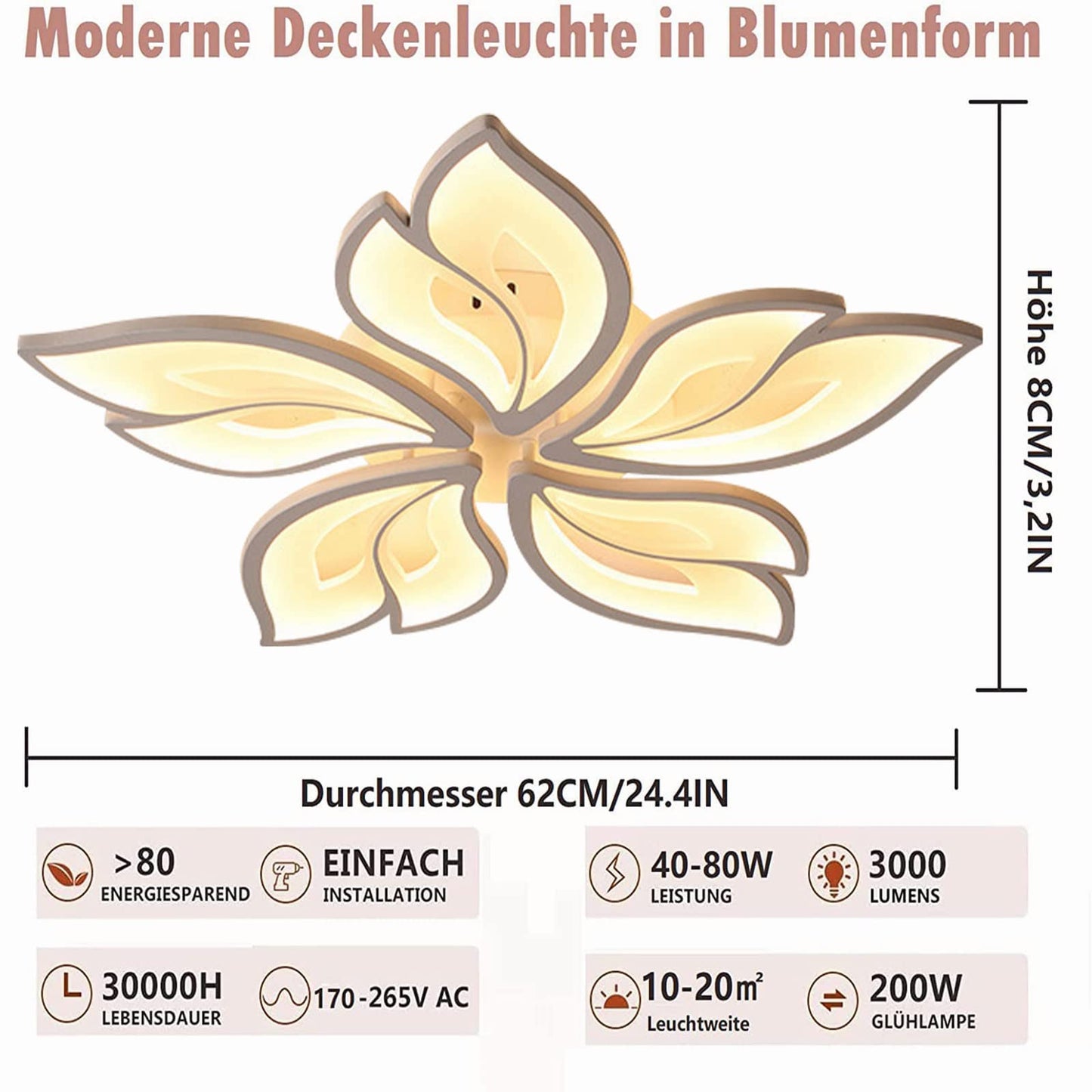 LED Deckenleuchte Dimmbar, 40W-80W Deckenlampe LED Wohnzimmerlampe mit Fernbedienung APP Farbwechsel - Moderne Wohnzimmerlampe Deckenleuchte Energie Sparen Dimming Deckenbeleuchtung Schlafzimmerlampe