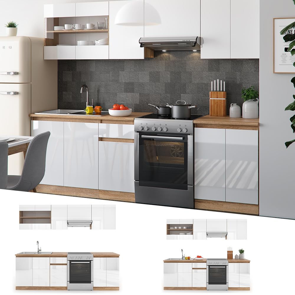 Vicco Kitchen Raul 240 cm Kitchen Unit Kitchen Block Built-in Kitchen – Freely Combinable Units