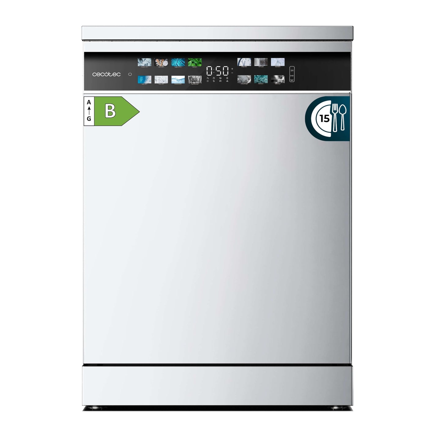Cecotec Geschirrspüler 60 cm - Freistehend Bolero Aguazero 6210 Dark D. 15 Bestecke, energieeffizient, XXL Fullcolor Display, drittes Fach, 14 Programme, Dual Zone Wash, verstellbares Fach, Dunkel