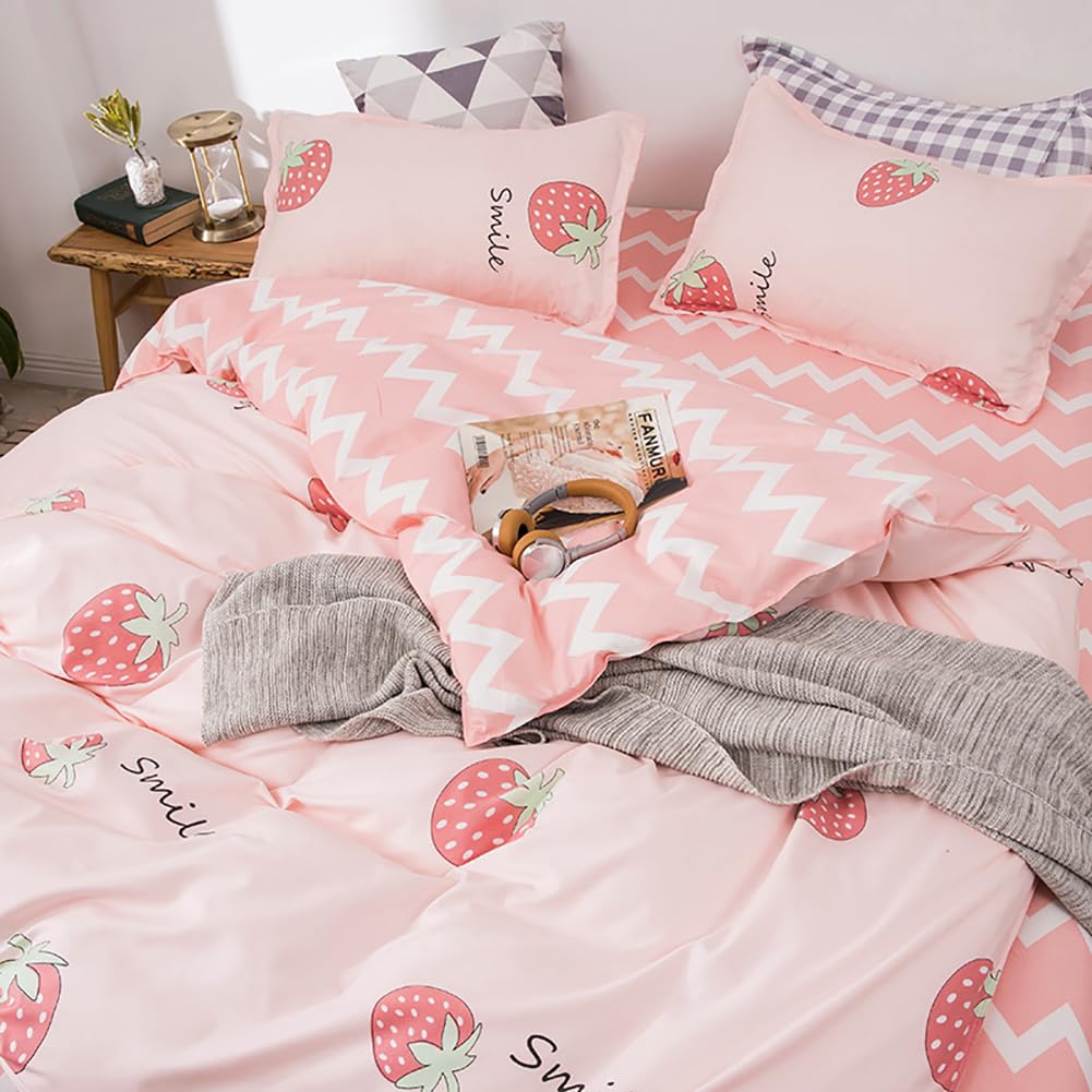 AShanlan Girls' Pink Hearts Children's Bed Linen 135 x 200 cm Pillowcase 80 x 80 cm Grey Pink Reversible Children's Bedding Set 100% Microfibre Duvet Cover with Zip