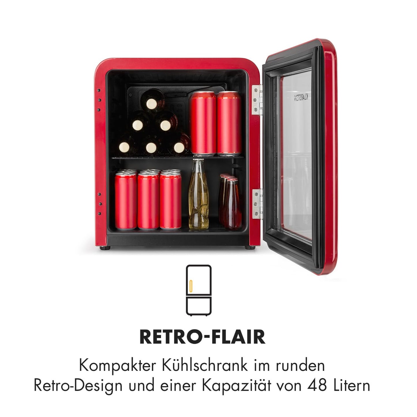 Klarstein PopLife Getränkekühler - Mini-Bar, Retrokühlschrank, 0-10°C, nur 39 dB, 115 L, umweltfreundlich, doppelt verglaste Tür, Retro-Design, rot