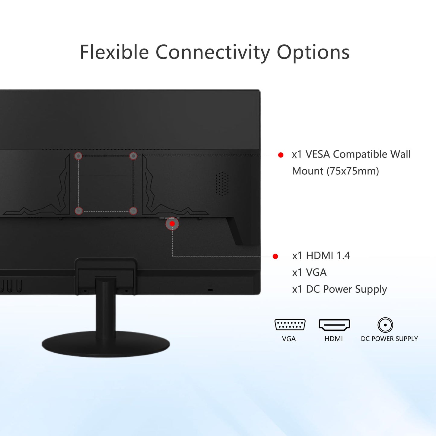 SKitphrati 20 Zoll Business Computer Monitor 1600x900 PC Monitor mit HDMI und VGA, 75 Hz, 250 nits, 16:9, Neigbar, VESA 75x75, PC Bildschirm, Schwarz