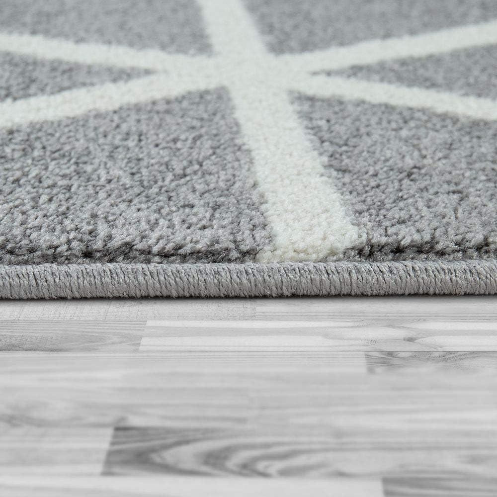Paco Home Teppich Wohnzimmer Skaninavisches Rauten Design Weich Pastellfarben Kurzflor Blau Weiß, Grösse:60x100 cm