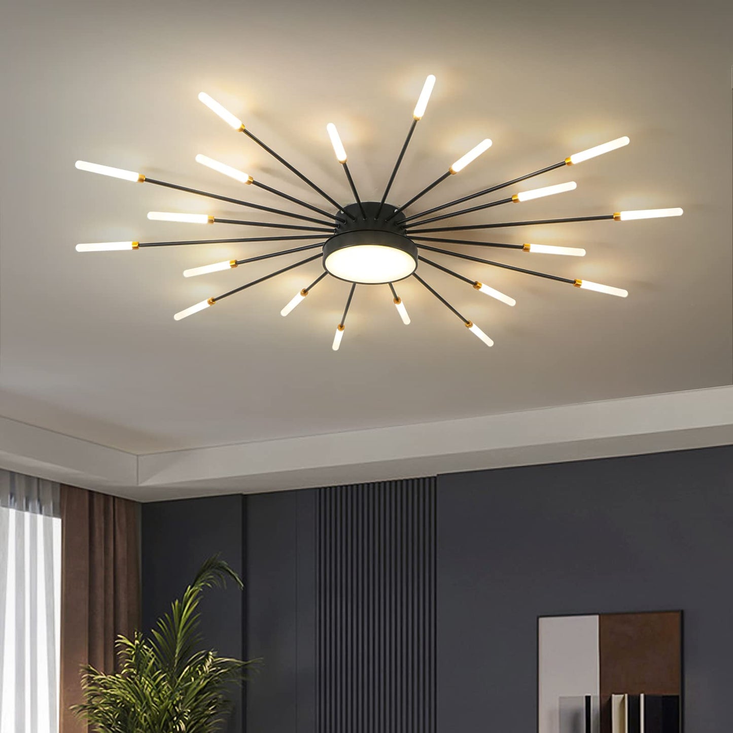 minifair Moderne LED-Deckenleuchte, 12 + 1 Köpfe, halbbündige Deckenleuchte, goldene Kronleuchter, Deckenbeleuchtung für Schlafzimmer, Wohnzimmer, Küche, Esszimmer, Restaurant