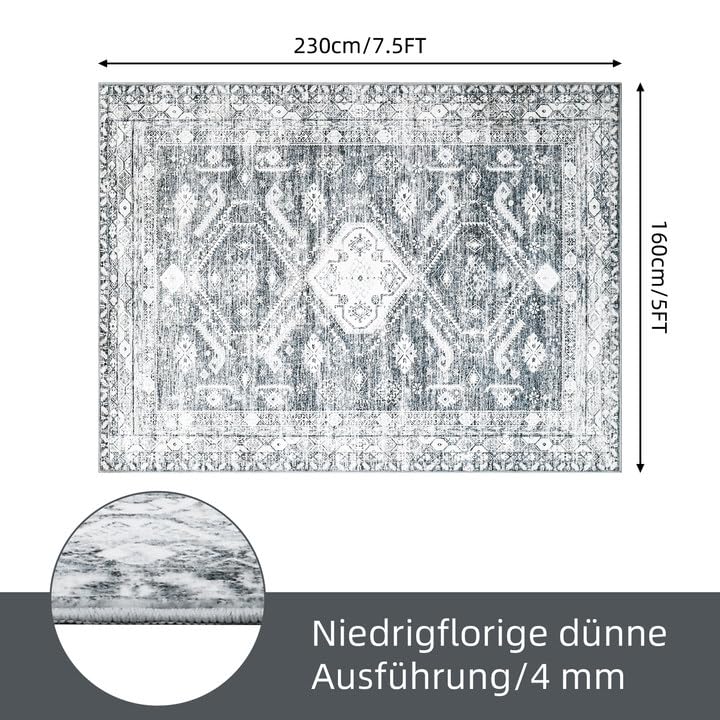 WONGS BEDDING Boho Rug Living Room Bedroom Short Pile Rugs Washable Soft Non-Slip Vintage Design