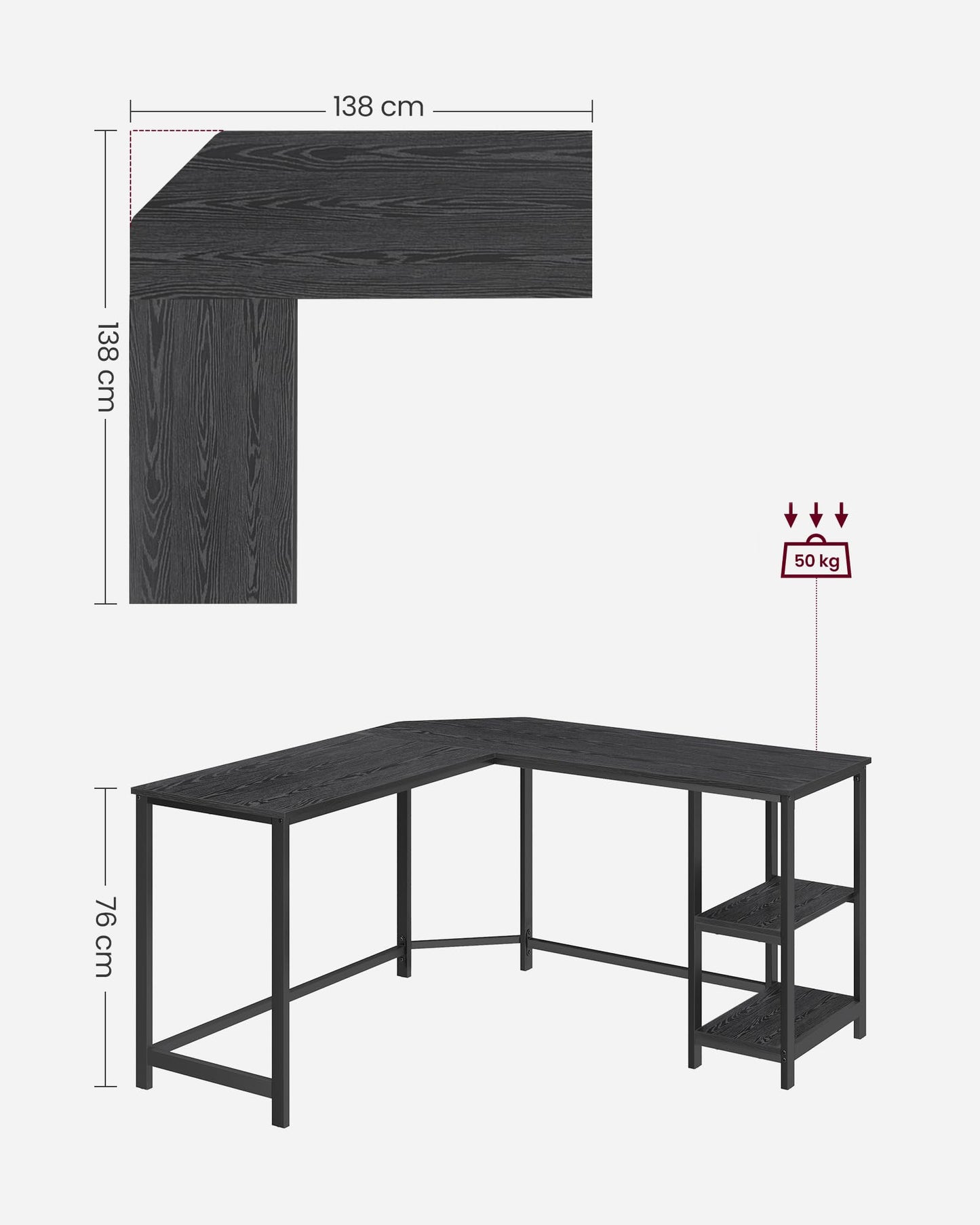 Vasagle L-Shaped Computer Desk, Corner Desk with 2 Shelves