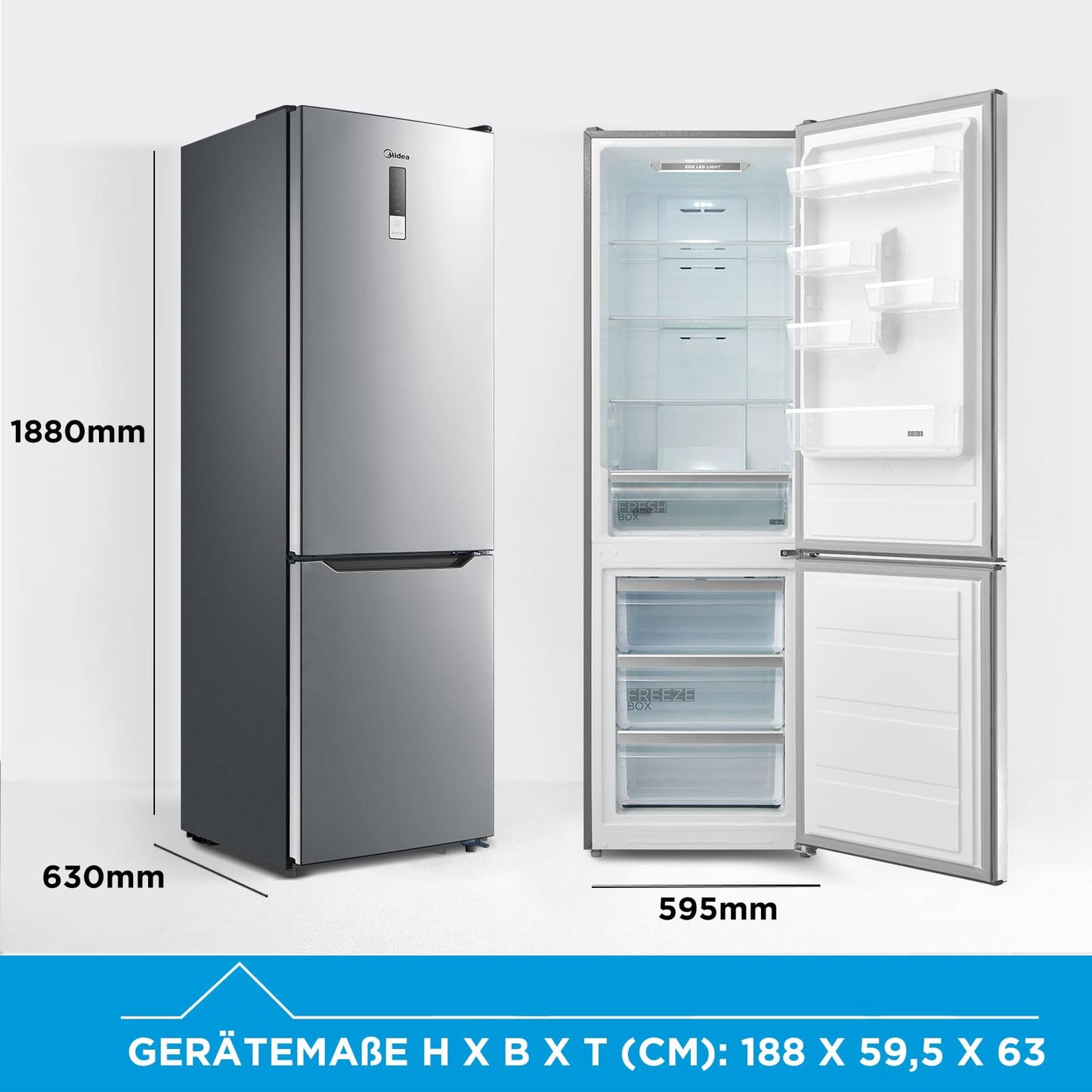 Midea MERB276FGE02A Kühl-/Gefrierkombination/180 cm Höhe/NoFrost/Doppelte Steuerung/Super-Kühlfunktion/219 kWh/Jahr/199L Kühlteil/71L Gefrierteil