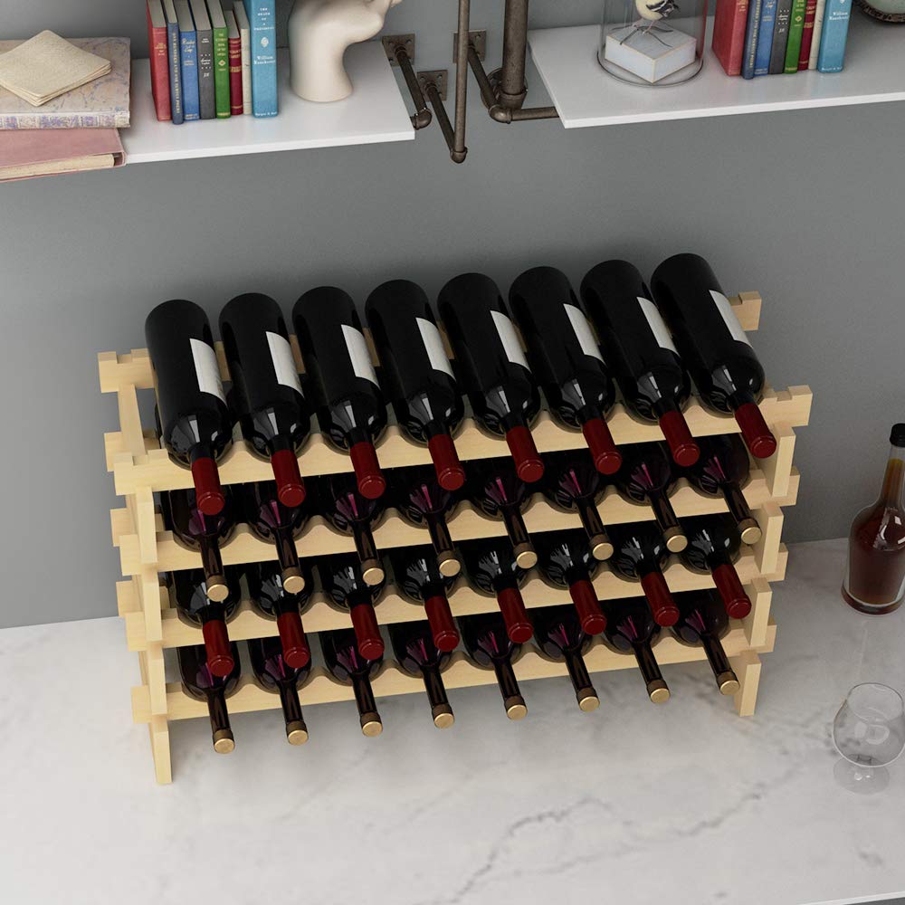 sogesfurniture Weinregal Flaschenregal mit 4 Ebenen für 32 Flaschen Wein Holzregal Weinhalter Weinständer Flaschenständer für Küche, Esszimmer, Bar, 90x30x54cm, BHEU-BY-WS4832M