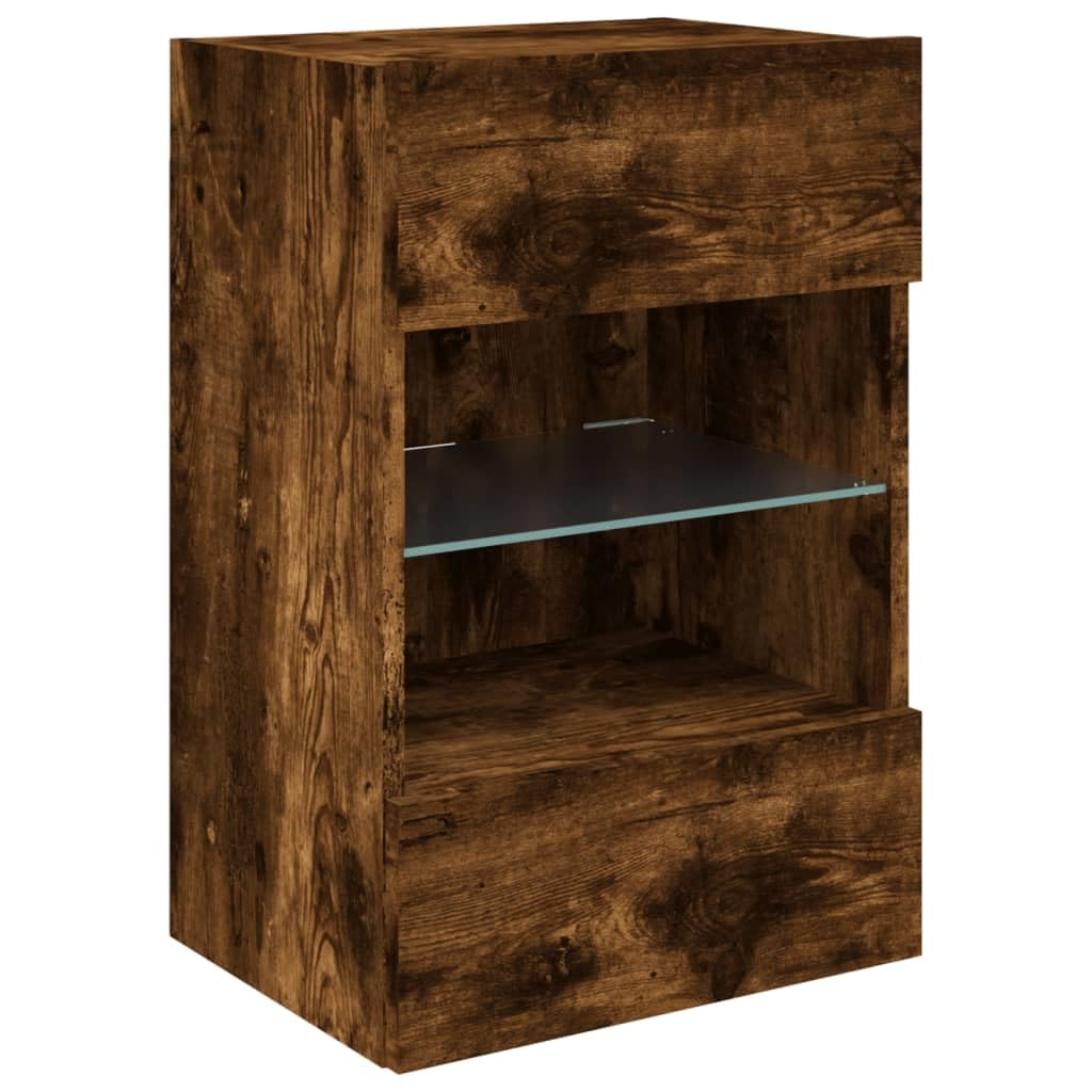 Homgoday TV Wall Cabinets with LED Lights, Pack of 2, Cabinet Wall TV Cabinet with Lots of Storage Space, Wall Mounted TV Furniture for Living Room, Bedroom, Grey, Sonoma