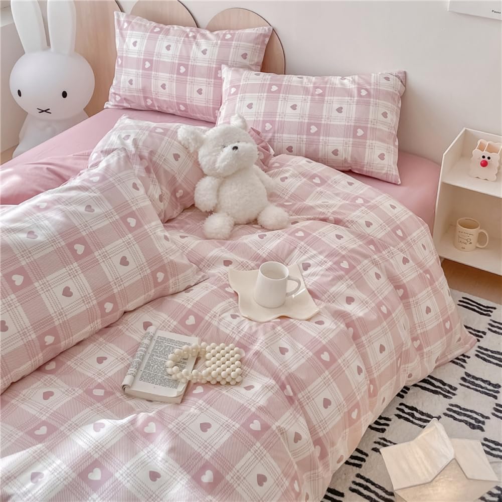 Nayoroom Bed Linen 135 x 200 cm Pink Black Hearts Heart Pattern Reversible Bed Linen Set Microfibre 2-Piece Modern Aesthetic Hearts Duvet Cover and 1 Pillowcase 80 x 80 cm with Zip