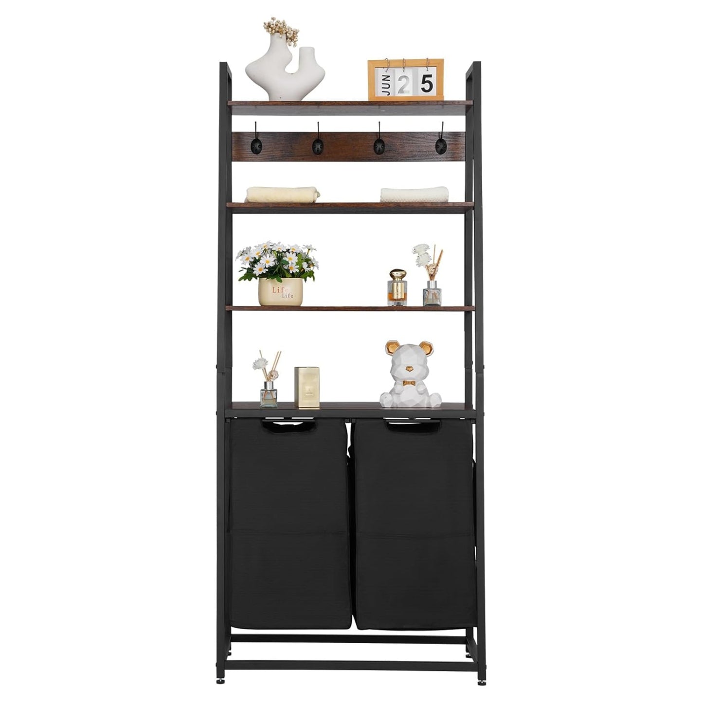 VEVOR Wäschekorb Wäschesortierer mit 4 Ebenen (600D Oxfordstoff), Wäschesammler mit Leiterregalen, Wäschetrenner Wäsche-Sortiersystem für schmutzige Kleidung Waschküche Schwarz