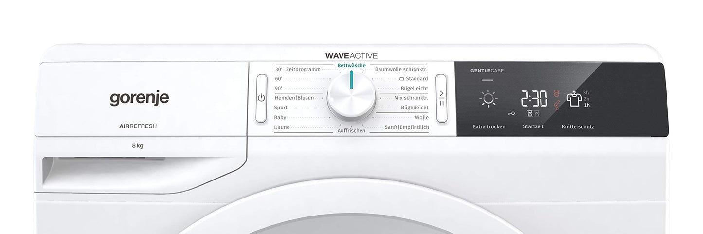 Gorenje DPNE82/GN Trockner/Kondensation mit Wärmepumpe / 8kg / 16 Programme/WIFI/Made in Europe/WaveActive Trommel/TwinAir/Feuchtesensor/Naturedry/LED Display/EEK: A++