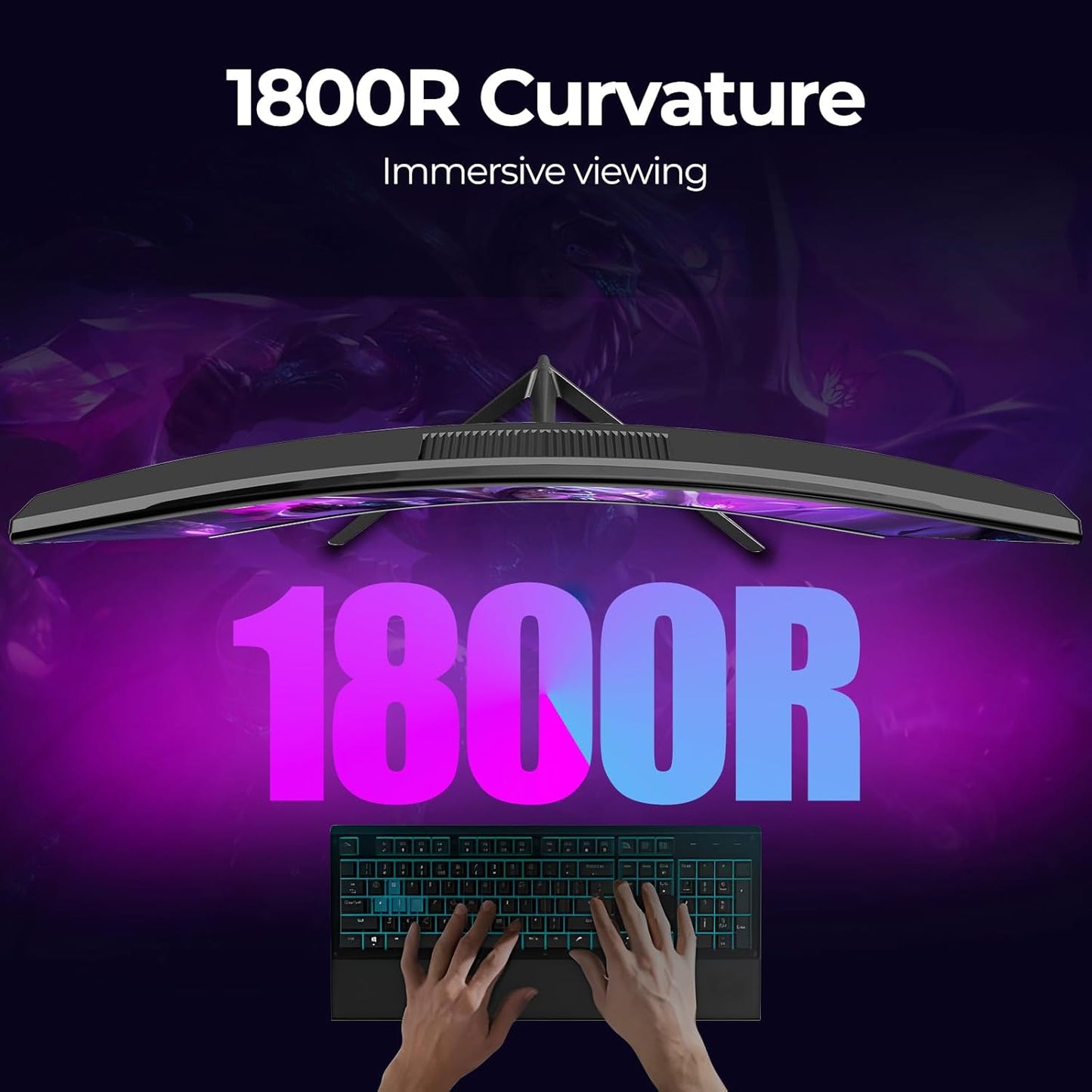 Gawfolk 32 Zoll Curved Gaming Monitor 180HZ / 165Hz / 144hz PC Bildschirm Full HD 1080P, Rahmenloses 1800R Gebogenes Computerbildschirm mit FreeSync und Eye Care Technologie, unterstützt VESA
