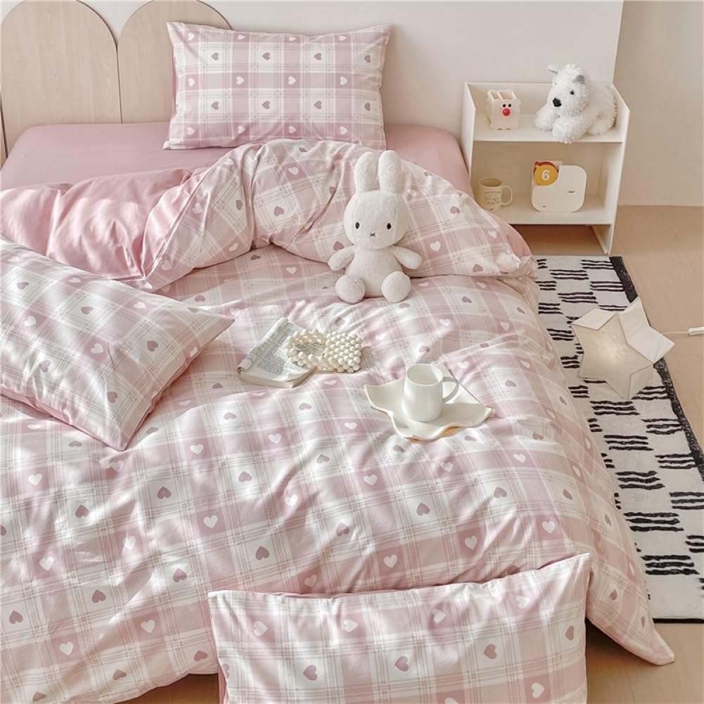 Nayoroom Bed Linen 135 x 200 cm Pink Black Hearts Heart Pattern Reversible Bed Linen Set Microfibre 2-Piece Modern Aesthetic Hearts Duvet Cover and 1 Pillowcase 80 x 80 cm with Zip