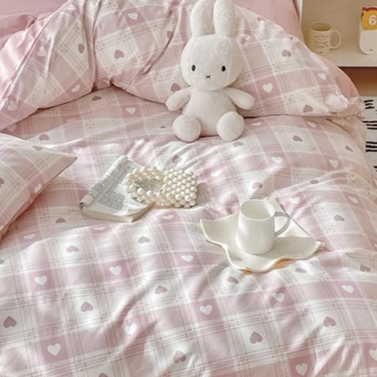 Nayoroom Bed Linen 135 x 200 cm Pink Black Hearts Heart Pattern Reversible Bed Linen Set Microfibre 2-Piece Modern Aesthetic Hearts Duvet Cover and 1 Pillowcase 80 x 80 cm with Zip