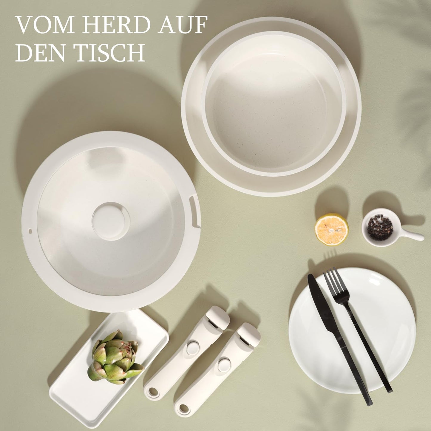 GiPP Keramik Topfset mit Abnehmbarer Griff, 5-Teilig Topf und Pfannenset mit Antihaft Beschichtet, Topfset Induktion Kochtopf Set, Backofenfest, für Alle Herdarten, PTFE/PFOA-frei, Schwarz