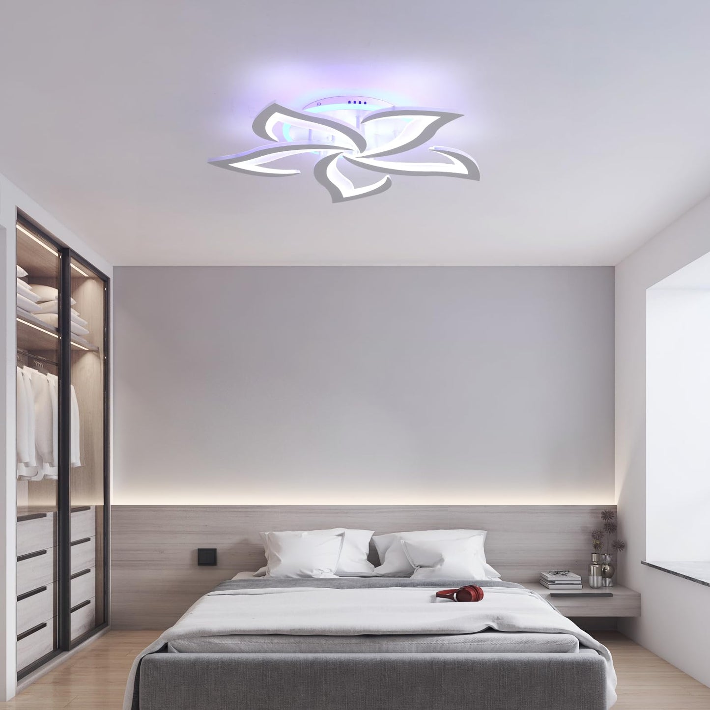 ZAITINZ Deckenlampe Led,5 blütenblätter Wohnzimmerlampe,Deckenleuchte Dimmbar mit fernbedienung,lampe wohnzimmer 50W,Moderne Deckenleuchten mit Memory Funktion,Led Deckenleuchte Schwarz 3000-6000K
