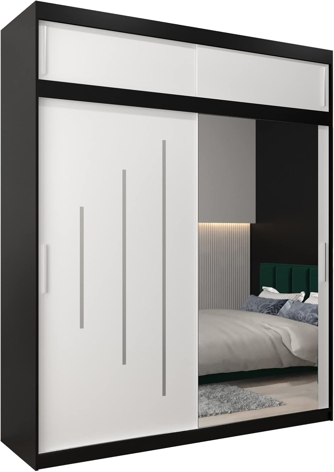 MEBLE KRYSPOL Kleiderschrank mit Spiegel York 2 - Garderobenschrank - Schrank Schlafzimmer - Mehrzweckschrank Zwei Schiebetüren - Regalen - Flur Möbel - Kleiderstange Schrank - Allzweckschrank