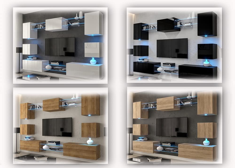 Furnitech Living Room Wall Unit | Hanging Living Room Wall Unit Modern | Living Room Cabinet Wall with Shelves and TV Cabinet | Living Room Furniture without LED (Nowara AN1-17S-M50 1A)
