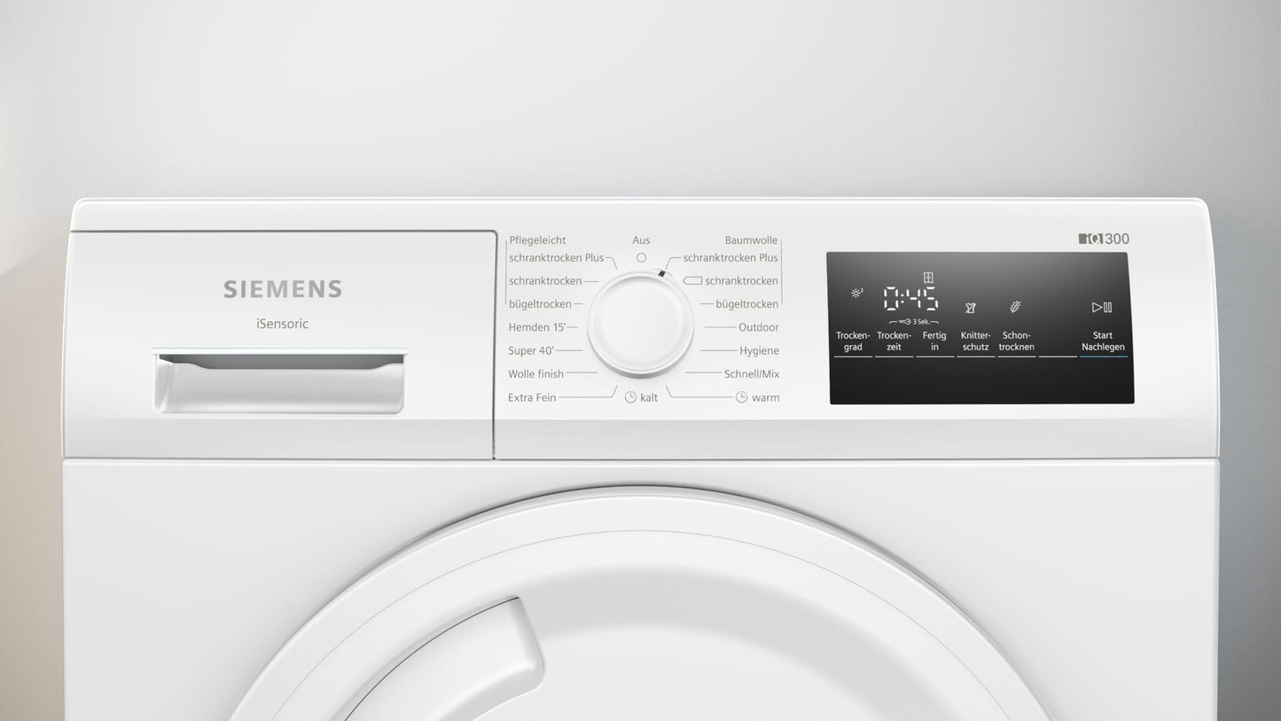 Siemens WQ35G2D00 iQ500 Wärmepumpentrockner für 8 kg Wäsche, 176 kWh pro Jahr, speedPack, autoDry, Outdoor-Programm